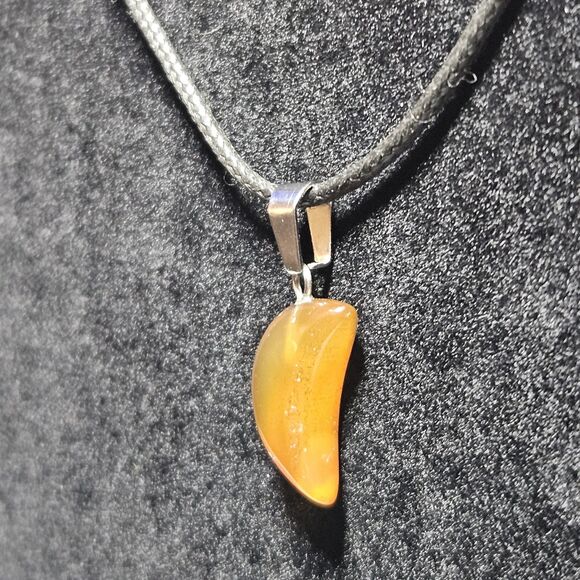 Brown Semiprecious Crescent Moon Pendant Black Cord Necklace 24-26" - Picture 5 of 12